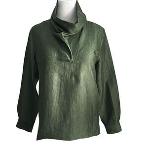 Masscob La Coruna Women’s Linen Turtleneck Blouse Top Green Size L LagenLook